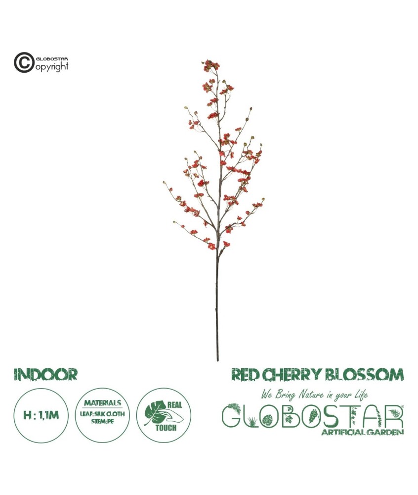 GloboStar® Artificial Garden RED CHERRY BLOSSOM BRANCH 21455 Τεχνητό Διακοσμητικό Κλαδί Κόκκινης Κερασίας Y110cm